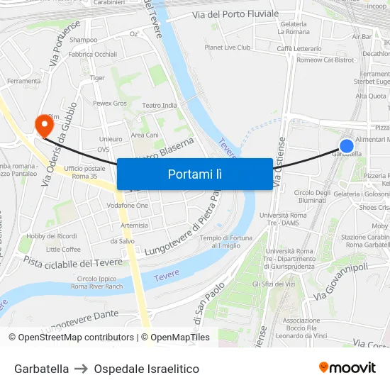 Garbatella to Ospedale Israelitico map