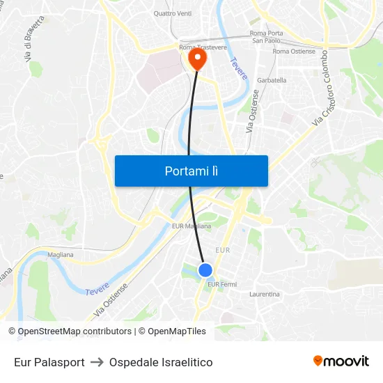 Eur Palasport to Ospedale Israelitico map