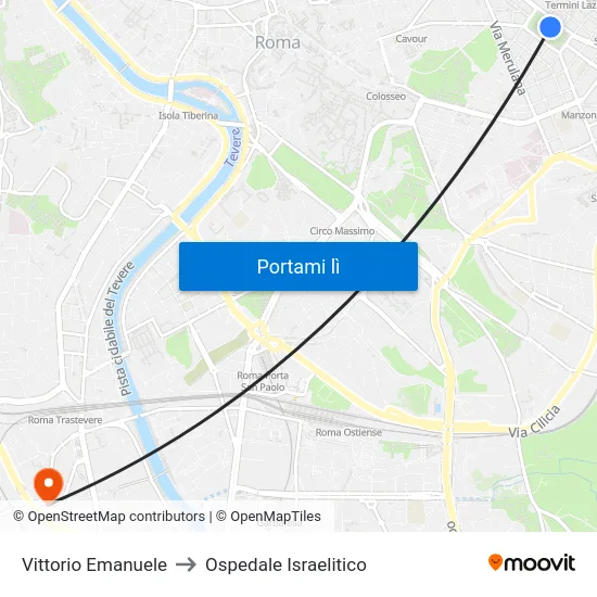 Vittorio Emanuele to Ospedale Israelitico map