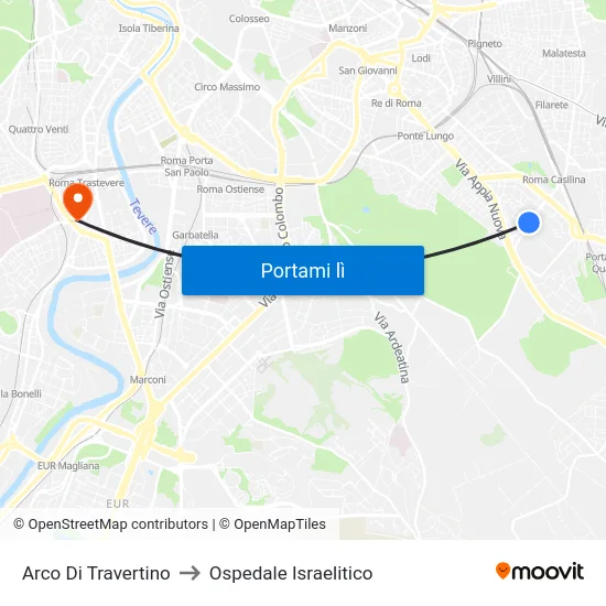 Arco Di Travertino to Ospedale Israelitico map