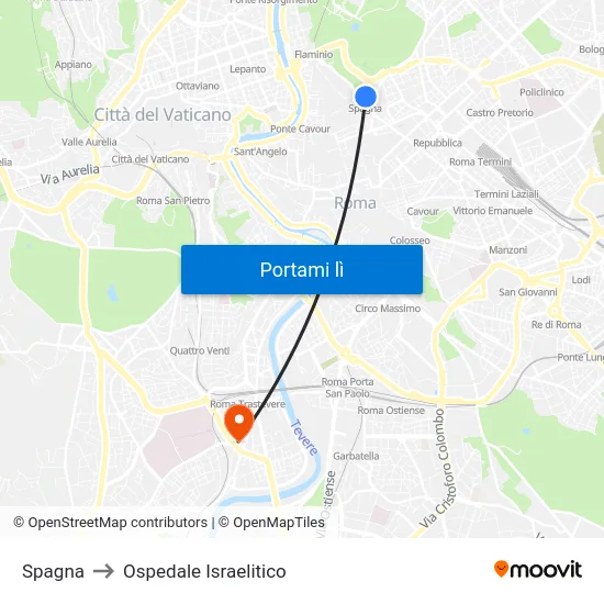 Spagna to Ospedale Israelitico map