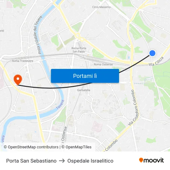 Porta San Sebastiano to Ospedale Israelitico map
