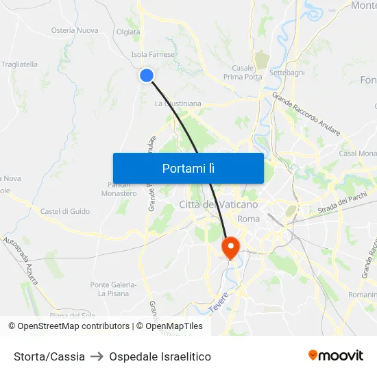Storta/Cassia to Ospedale Israelitico map