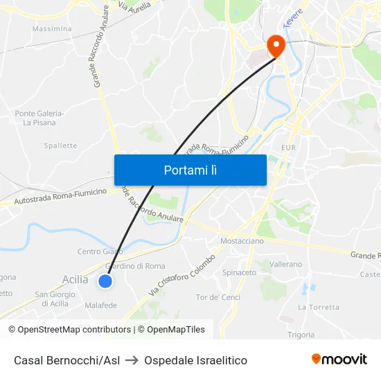 Casal Bernocchi/Asl to Ospedale Israelitico map