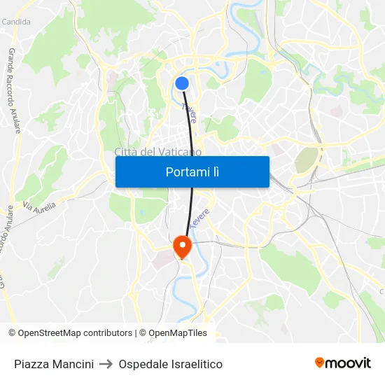 Piazza Mancini to Ospedale Israelitico map