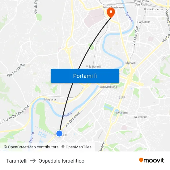 Tarantelli to Ospedale Israelitico map