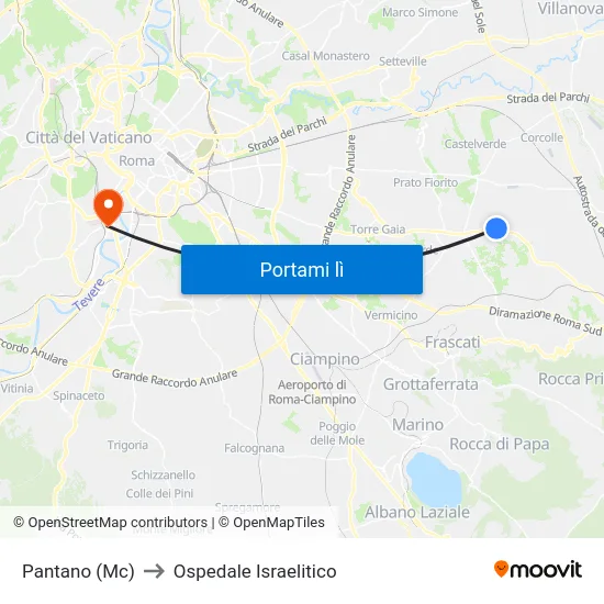Pantano (Mc) to Ospedale Israelitico map