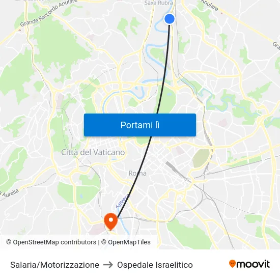 Salaria/Motorizzazione to Ospedale Israelitico map