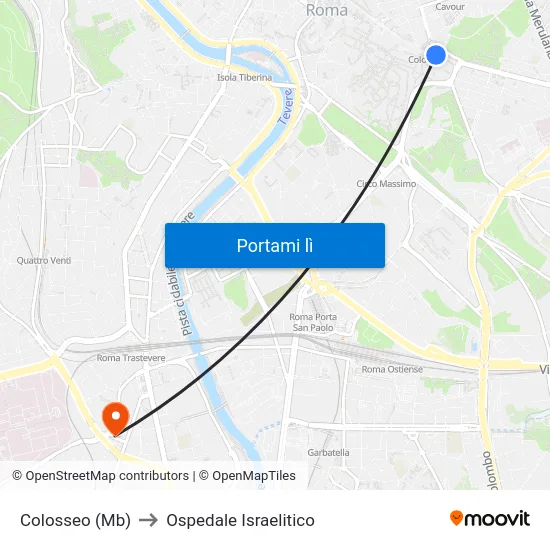 Colosseo (Mb) to Ospedale Israelitico map