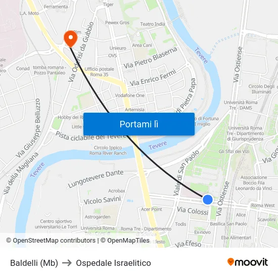 Baldelli (Mb) to Ospedale Israelitico map