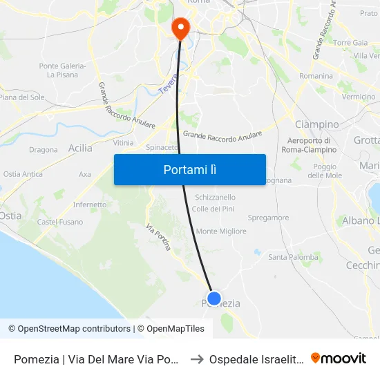Pomezia | Via Del Mare Via Pontina to Ospedale Israelitico map