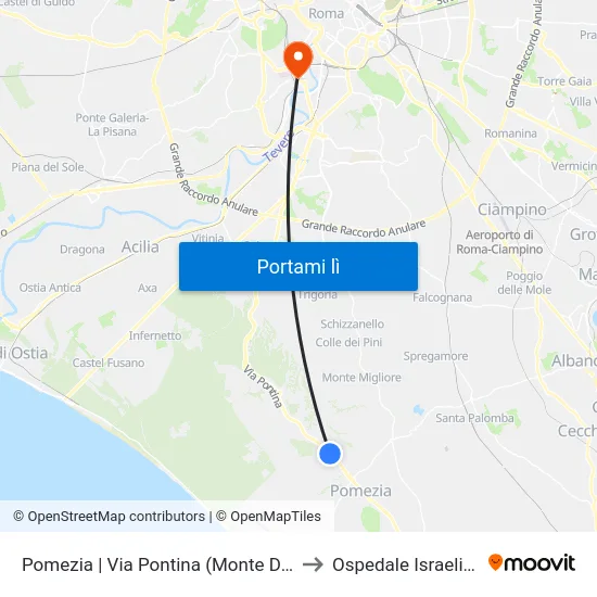 Pomezia | Via Pontina (Monte D'Oro) to Ospedale Israelitico map