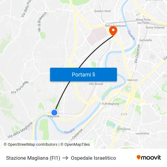 Stazione Magliana (Fl1) to Ospedale Israelitico map