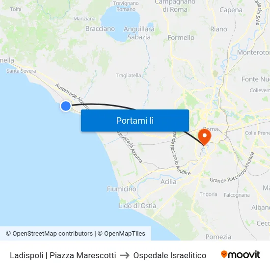 Ladispoli | Piazza Marescotti to Ospedale Israelitico map