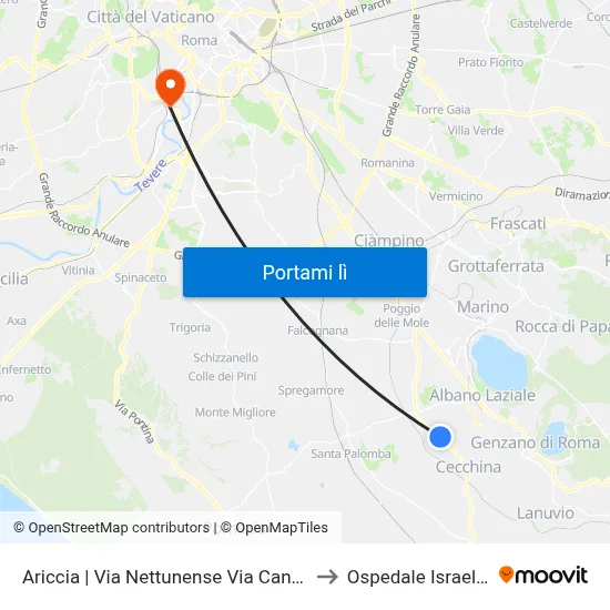 Ariccia | Via Nettunense Via Cancelliera to Ospedale Israelitico map