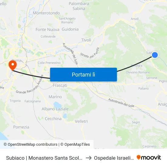 Subiaco | Monastero Santa Scolastica to Ospedale Israelitico map