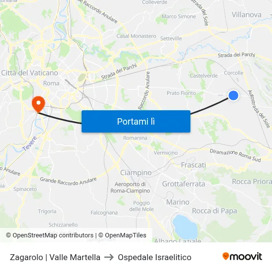 Zagarolo | Valle Martella to Ospedale Israelitico map