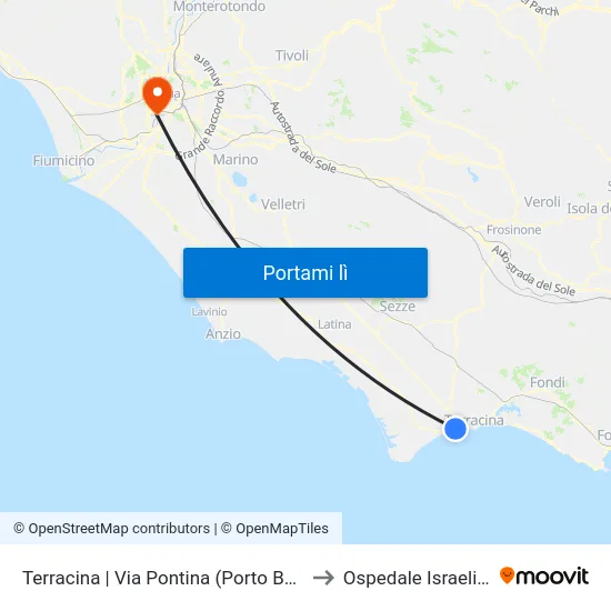 Terracina | Via Pontina (Porto Badino) to Ospedale Israelitico map