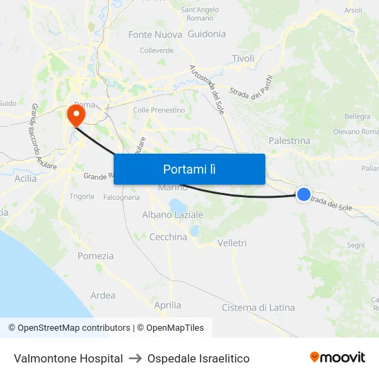 Valmontone Hospital to Ospedale Israelitico map