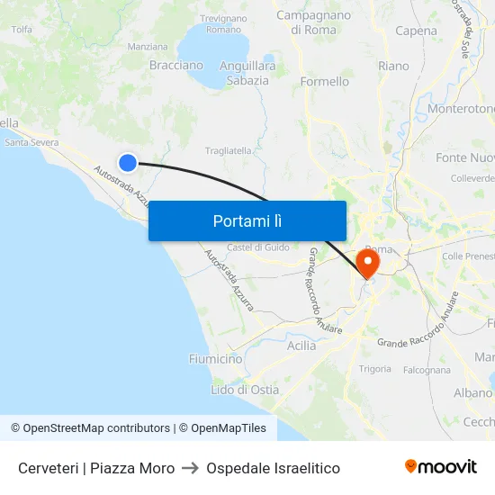 Cerveteri | Piazza Moro to Ospedale Israelitico map