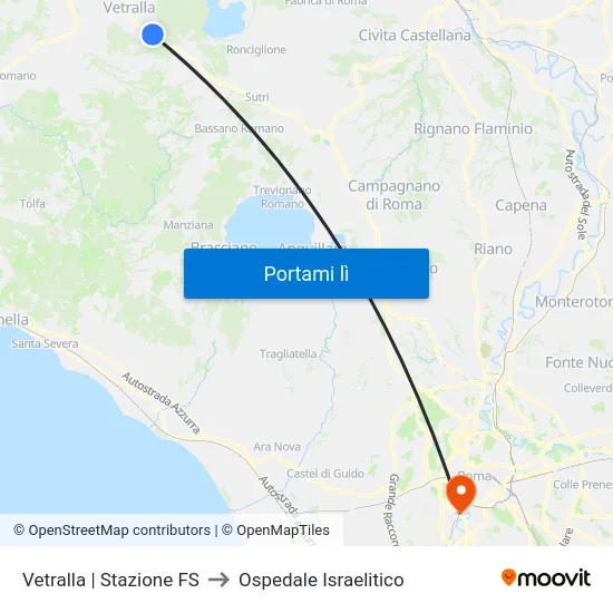 Vetralla | Stazione FS to Ospedale Israelitico map