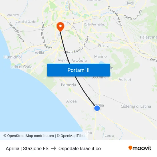 Aprilia | Stazione FS to Ospedale Israelitico map