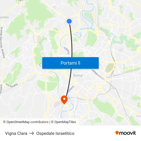 Vigna Clara to Ospedale Israelitico map