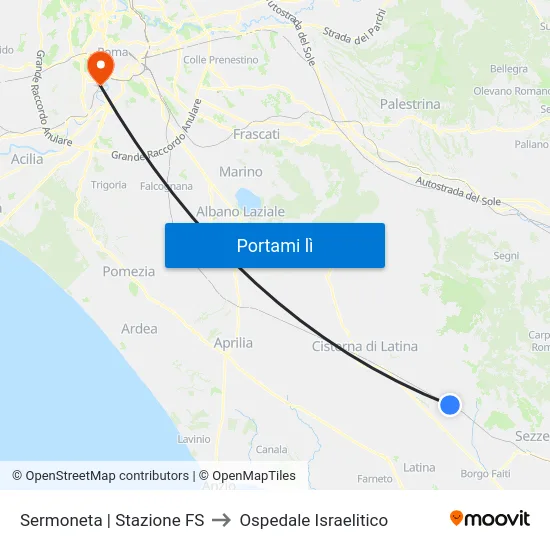 Sermoneta | Stazione FS to Ospedale Israelitico map