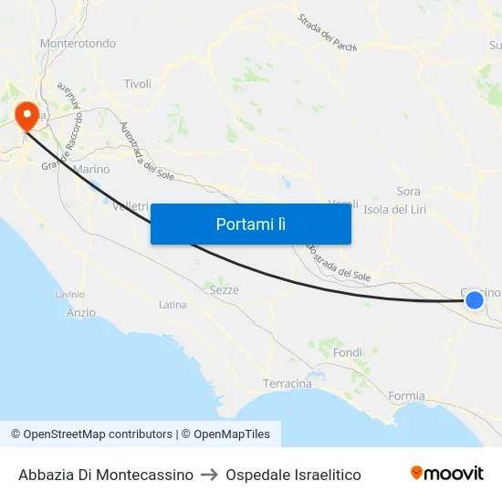 Abbazia Di Montecassino to Ospedale Israelitico map