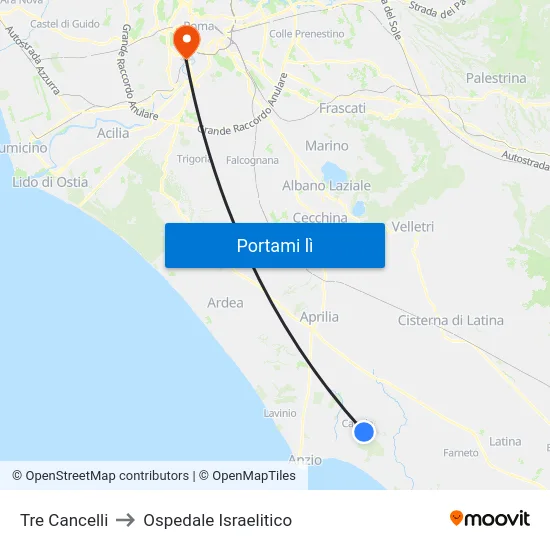 Tre Cancelli to Ospedale Israelitico map