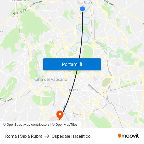 Roma | Saxa Rubra to Ospedale Israelitico map