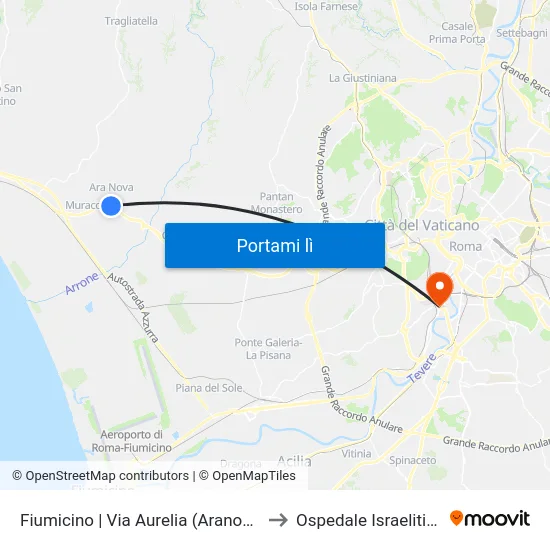 Fiumicino | Via Aurelia (Aranova) to Ospedale Israelitico map