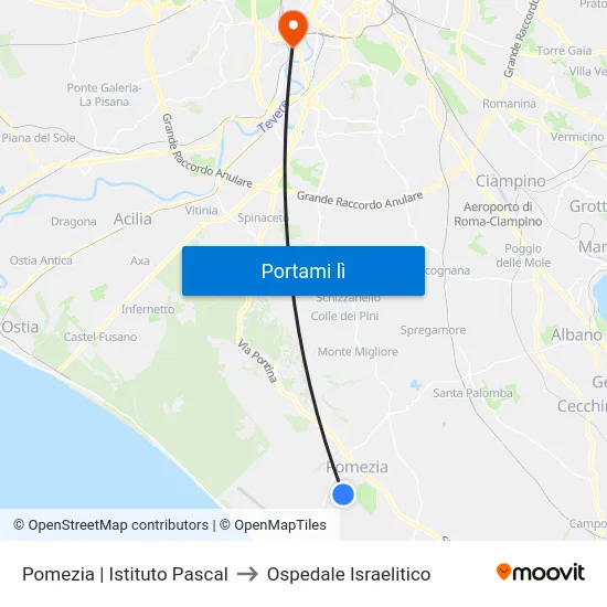 Pomezia | Istituto Pascal to Ospedale Israelitico map
