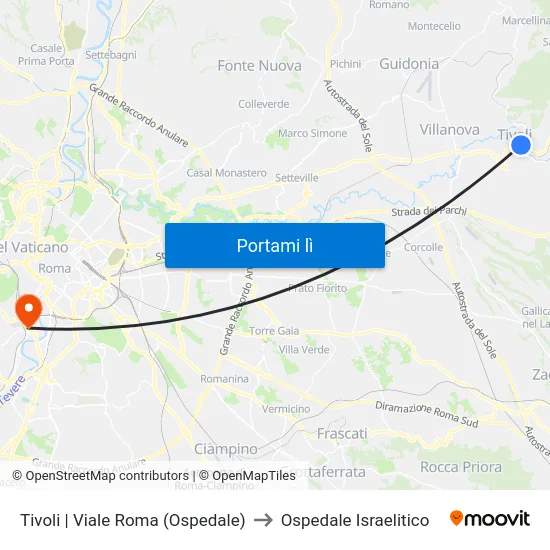 Tivoli | Viale Roma (Ospedale) to Ospedale Israelitico map