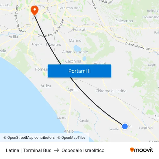 Latina | Terminal Bus to Ospedale Israelitico map