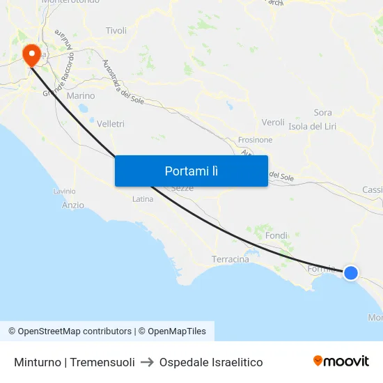 Minturno | Tremensuoli to Ospedale Israelitico map