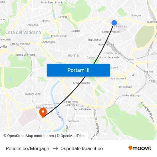 Policlinico/Morgagni to Ospedale Israelitico map