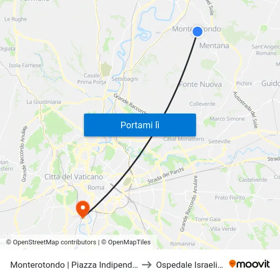 Monterotondo | Piazza Indipendenza to Ospedale Israelitico map