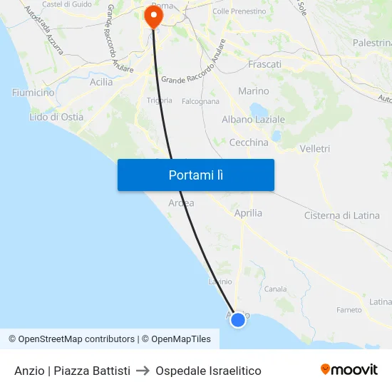 Anzio | Piazza Battisti to Ospedale Israelitico map
