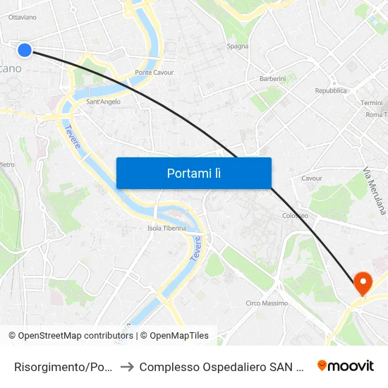 Risorgimento/Porta Angelica to Complesso Ospedaliero SAN Giovanni Addolorata map