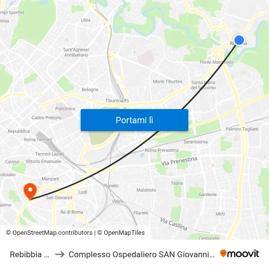 Rebibbia (Mb) to Complesso Ospedaliero SAN Giovanni Addolorata map