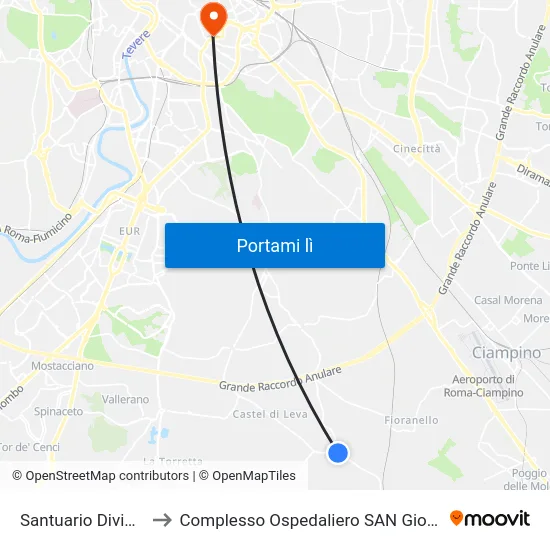 Santuario Divino Amore to Complesso Ospedaliero SAN Giovanni Addolorata map