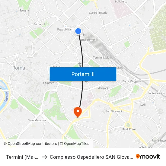Termini (Ma-Mb-Fs) to Complesso Ospedaliero SAN Giovanni Addolorata map