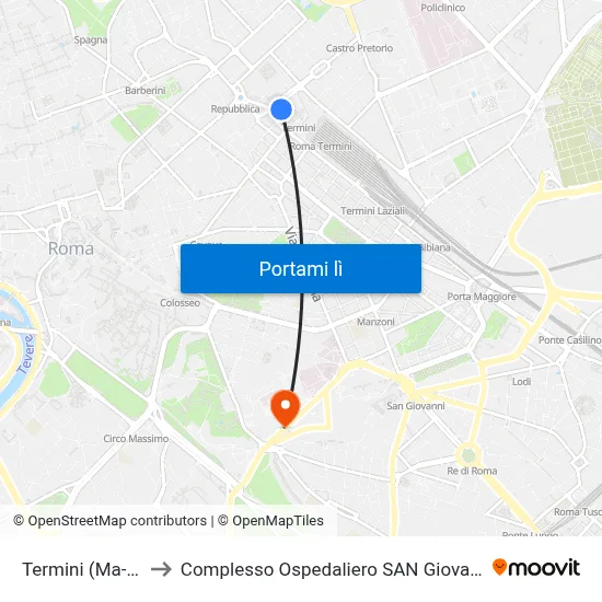 Termini (Ma-Mb-Fs) to Complesso Ospedaliero SAN Giovanni Addolorata map