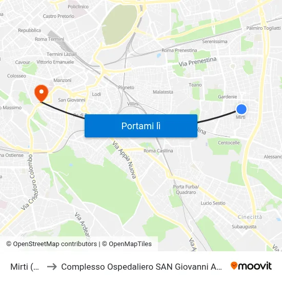 Mirti (Mc) to Complesso Ospedaliero SAN Giovanni Addolorata map