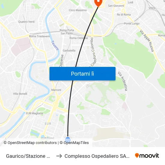 Gaurico/Stazione Metro Laurentina to Complesso Ospedaliero SAN Giovanni Addolorata map