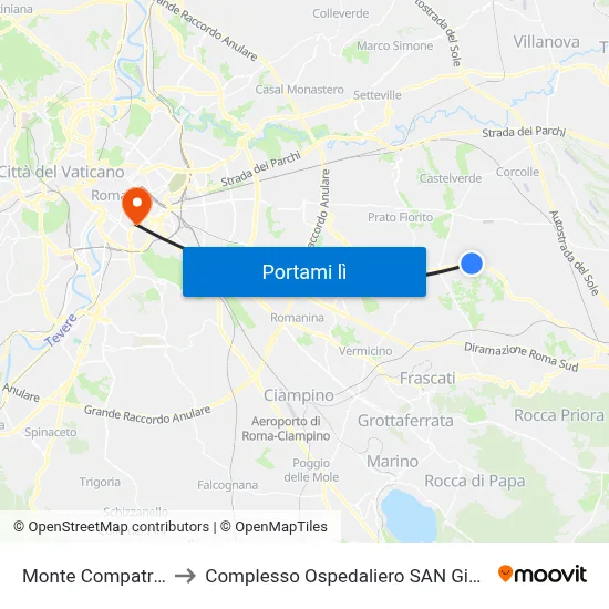 Monte Compatri-Pantano to Complesso Ospedaliero SAN Giovanni Addolorata map