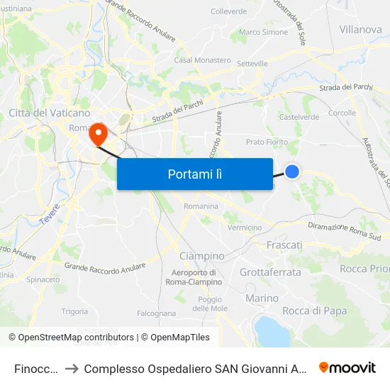 Finocchio to Complesso Ospedaliero SAN Giovanni Addolorata map