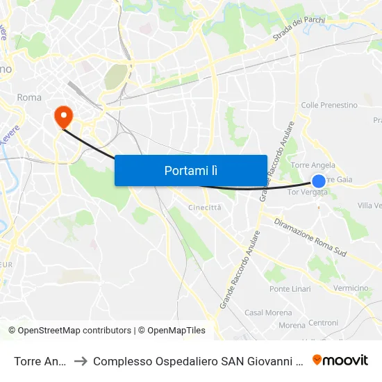 Torre Angela to Complesso Ospedaliero SAN Giovanni Addolorata map