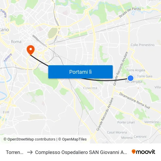 Torrenova to Complesso Ospedaliero SAN Giovanni Addolorata map